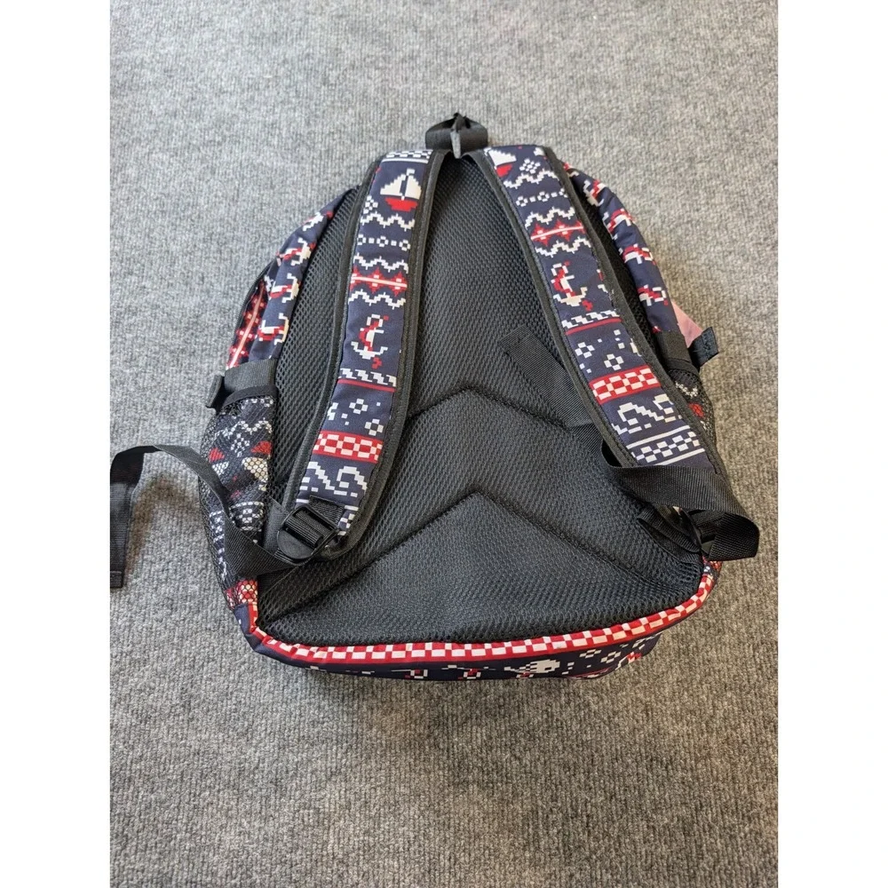 Cookies Backpack Fair Isle Sailboat Pattern Navy Red White NWT Netted Pockets